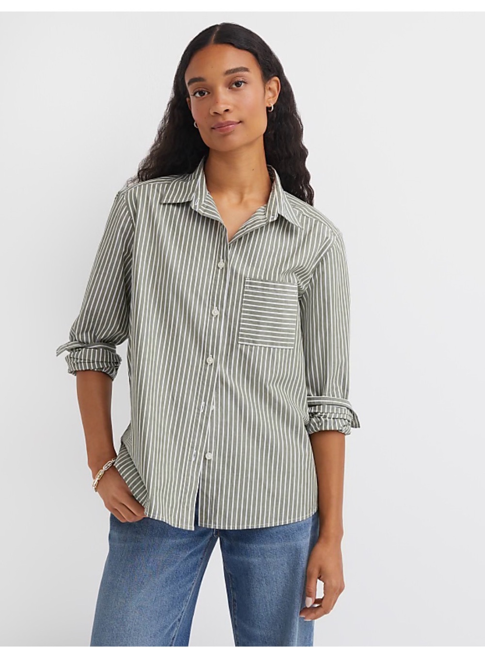 LOFT Striped Poplin Everyday Relaxed Pocket Shirt